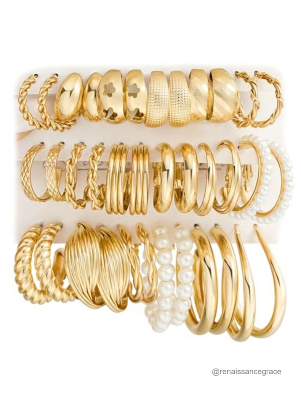 18 Pairs Gold Hoop Earrings Set for Women - Chunky Statement Hoops, Mixed Styles